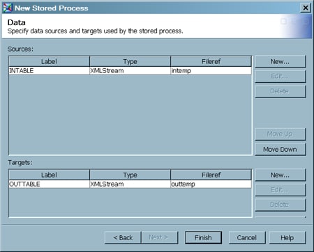 Data Page of the New Stored Process Wizard