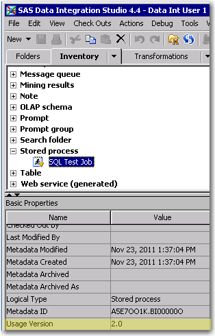 Basic Properties for a Stored Process