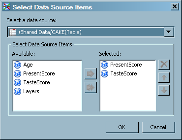 Sample Select Data Source Items Window