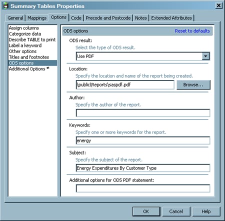 Sample ODS Options