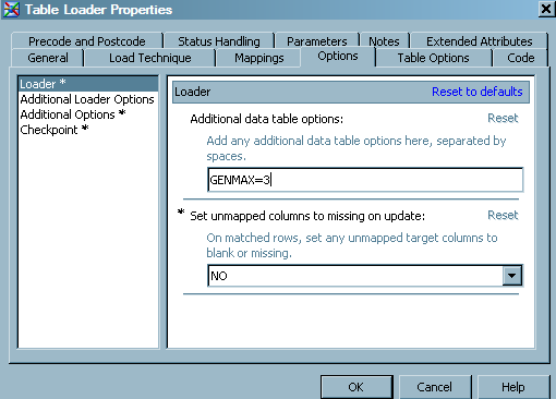 Modify Table Loader Options