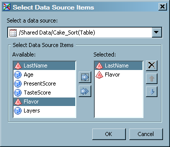 Sample Select Data Source Items Window