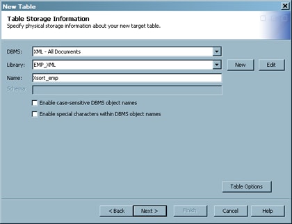 XML Table Storage Information