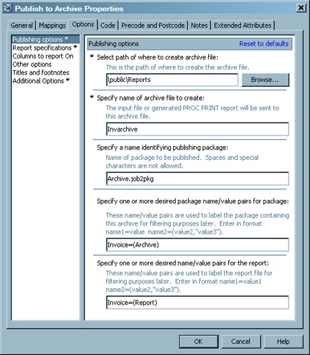 Sample Publication Options