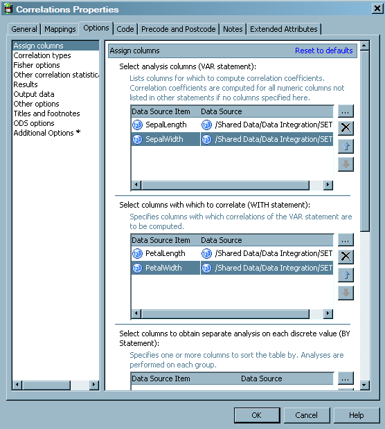 Sample Options Properties