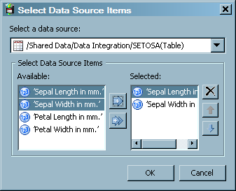 Sample Select Data Source Items Window