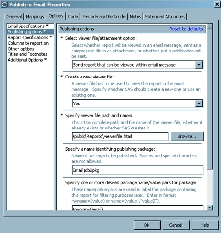 Sample Publication Options