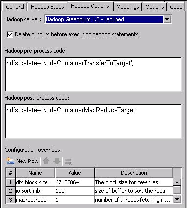 Hadoop Options Tab