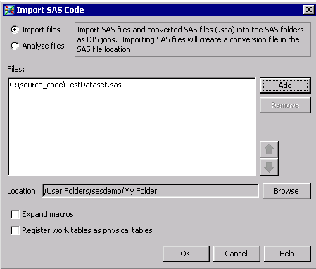 Import SAS Code Window