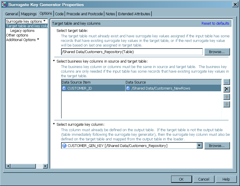 Completed Options Tab for Sample Job