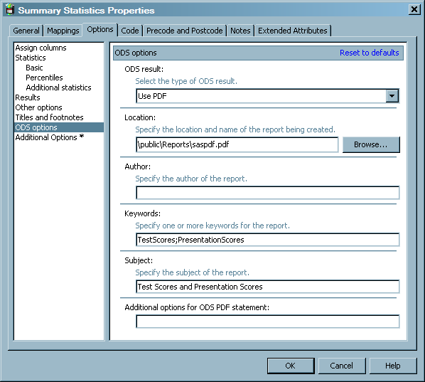 Sample ODS Options