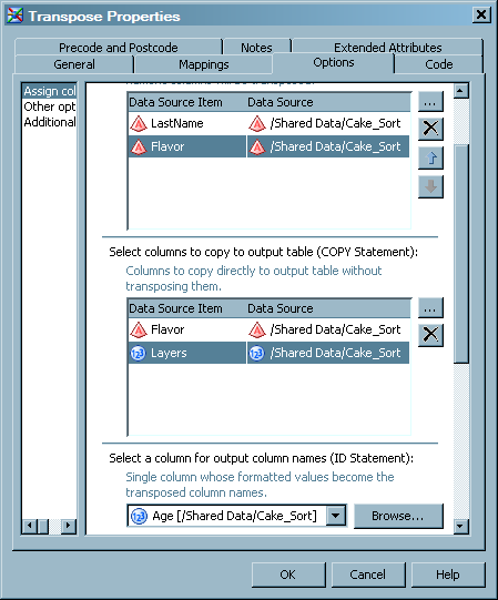 Sample Column Options