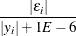 \[  \frac{|{\epsilon }_{i}|}{|y_{i}|+1E-6}  \]