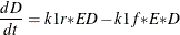 \[  \frac{d\mi {D} }{dt} = k1r{\ast }\mi {ED} - k1f {\ast }\mi {E} {\ast }\mi {D}  \]