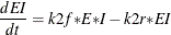 \[  \frac{d\mi {EI} }{dt} = k2f{\ast } \mi {E} {\ast }\mi {I} - k2r {\ast } \mi {EI}  \]