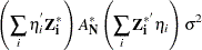 \[  \left( \sum _ i \eta ^{}_ i \mb {Z^{*}_ i} \right) \mb {\mi {A}} _\mb {N} ^{*} \left( \sum _ i \mb {Z^{* }_ i} \eta _ i \right) \sigma ^{2}  \]