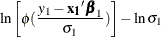 $\displaystyle  \ln \left[\phi (\frac{y_1-\mb {x_1}\bbeta _1}{\sigma _1})\right] - \ln \sigma _1  $