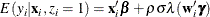 \[  E( y_{i} | \mb {x}_{i}, z_{i}=1) = \mb {x}_{i}’\bbeta + \rho \sigma \lambda (\mb {w}_{i}’\bgamma )  \]