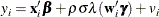 \[  y_{i} = \mb {x}_{i}’\bbeta + \rho \sigma \lambda (\mb {w}_{i}’\bgamma ) + v_{i}  \]