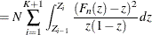 $\displaystyle = N \sum _{i=1}^{K+1} \int _{Z_{i-1}}^{Z_ i} \frac{(F_ n(z) - z)^2}{z (1-z)} dz  $