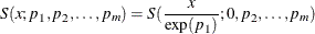 \[  S(x; p_1, p_2, \dotsc , p_ m) = S(\frac{x}{\exp (p_1)}; 0, p_2, \dotsc , p_ m)  \]