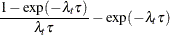 $\displaystyle  \frac{1 - \exp (-\lambda _{t} \tau )}{\lambda _{t} \tau } - \exp (-\lambda _{t} \tau ) \nonumber  $