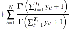 $\displaystyle  +\sum _{i=1}^{N}\frac{\Gamma \left(\sum _{t=1}^{T_{i}}y_{it}+1\right)}{\Gamma \left(\sum _{t=1}^{T_{i}}y_{it}+1\right)} $