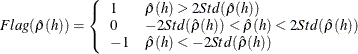 $Flag(\hat{\rho }(h)) = \left\{  \begin{array}{l l} 1 &  \hat{\rho }(h) > 2Std(\hat{\rho }(h)) \\ 0 &  -2Std(\hat{\rho }(h))< \hat{\rho }(h) < 2Std(\hat{\rho }(h)) \\ -1 &  \hat{\rho }(h) < -2Std(\hat{\rho }(h)) \\ \end{array} \right.$