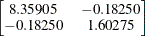 $\displaystyle  \left[ \begin{matrix}  8.35905   &  -0.18250  \\ -0.18250   &  1.60275  \\ \end{matrix} \right]  $