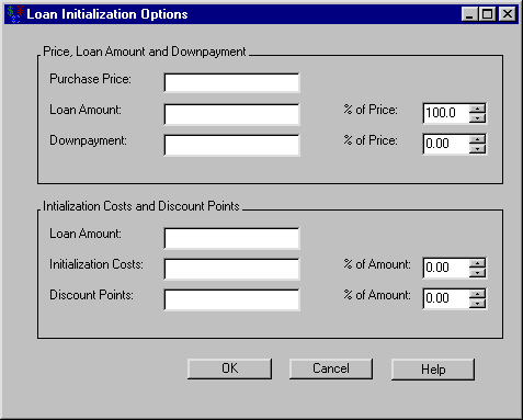 Loan Initialization Options Dialog Box