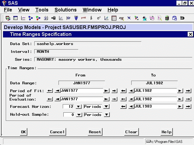 Time Ranges Specification Window