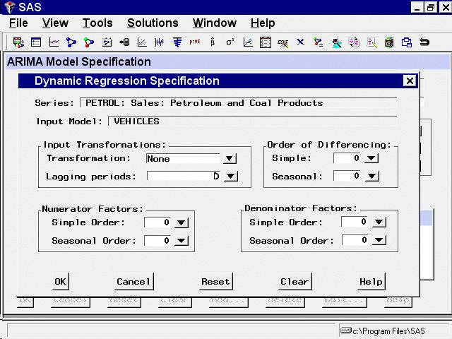 Dynamic Regression Specification Window