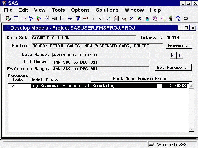 Develop Models Window Showing Model Fit