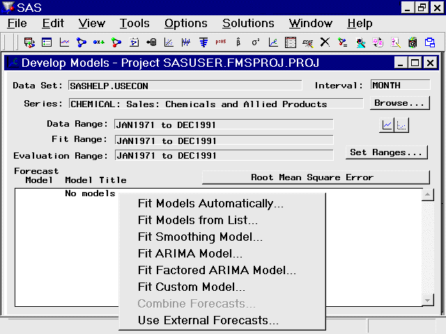 Menu of Model Fitting Choices