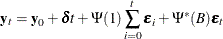 \begin{eqnarray*}  \mb {y} _ t = \mb {y} _0 + \bdelta t + \Psi (1)\sum _{i=0}^{t}\bepsilon _ i + \Psi ^{*}(B)\bepsilon _ t \end{eqnarray*}