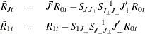 \begin{eqnarray*}  \tilde{R}_{Jt} &  = &  \bar{J}’{R}_{0t} - S_{JJ_{\bot }} S_{J_{\bot }J_{\bot }}^{-1}J_{\bot }’{R}_{0t} \\ \tilde{R}_{1t} &  = &  {R}_{1t} - S_{1J_{\bot }} S_{J_{\bot }J_{\bot }}^{-1}J_{\bot }’{R}_{0t} \end{eqnarray*}