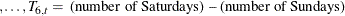 $ ,\ldots , T_{6,t} = \text { (number of Saturdays) – (number of Sundays) }$