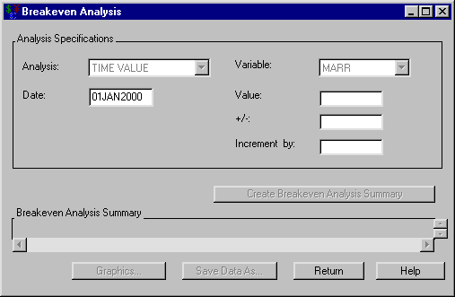 Breakeven Analysis Dialog Box