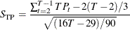 \[  S_{\mr{TP}}=\frac{\sum _{t=2}^{T-1}{TP_ t}-2(T-2)/3}{\sqrt {(16T-29)/90}}  \]