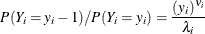 \[  P(Y_ i=y_ i-1)/P(Y_ i=y_ i)=\frac{(y_ i)^{\nu _ i}}{\lambda _ i}  \]