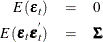 \begin{eqnarray*}  E(\bepsilon _{t}) & =&  0 \\ E(\bepsilon _{t} \bepsilon ^{'}_{t} ) & =&  {\bSigma } \nonumber \end{eqnarray*}