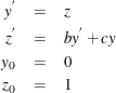 \begin{eqnarray*}  y^{'} & =&  z \\ z^{'} & =&  b y^{'} + c y \\ y_{0} & =&  0 \\ z_{0} & =&  1 \nonumber \end{eqnarray*}