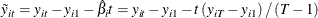 \begin{equation*}  \tilde{y}_{it}=y_{it}-y_{i1}-\hat{\beta }_{i}t=y_{it}-y_{i1}-t\left(y_{iT}-y_{i1}\right)/\left(T-1\right) \end{equation*}