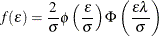 \[  f(\epsilon ) = \frac{2}{\sigma }\phi \left( \frac{\epsilon }{\sigma } \right) \Phi \left( \frac{\epsilon \lambda }{\sigma } \right)  \]