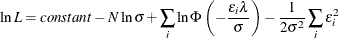 \[  \ln L = constant - N \ln \sigma +\sum _ i{ \ln \Phi \left( -\frac{\epsilon _ i\lambda }{\sigma } \right) } -\frac{1}{2\sigma ^2}\sum _ i \epsilon ^2_ i  \]