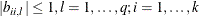 $|b_{ii,l}| \leq 1, l = 1, \ldots , q; i=1,\ldots , k$