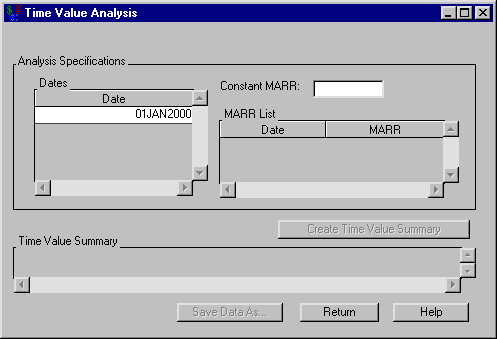 Time Value Analysis Dialog Box