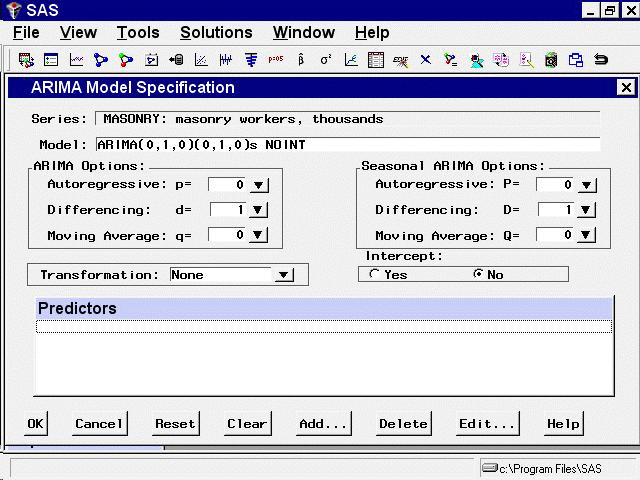 Specifying the ARIMA(0,1,0)(0,1,0)s Model