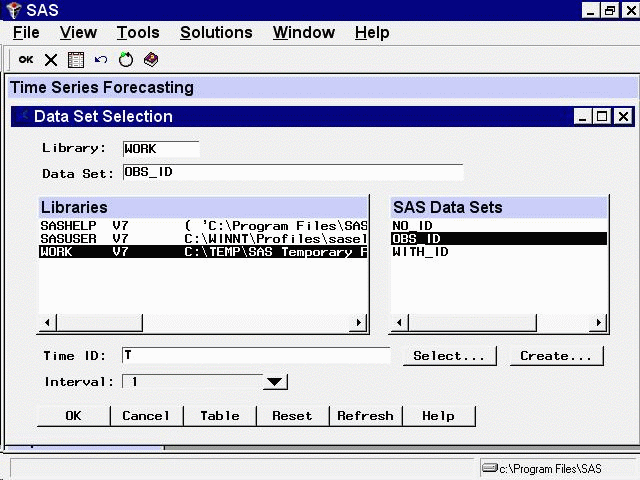 Data Set Selection Window after Creating Time ID