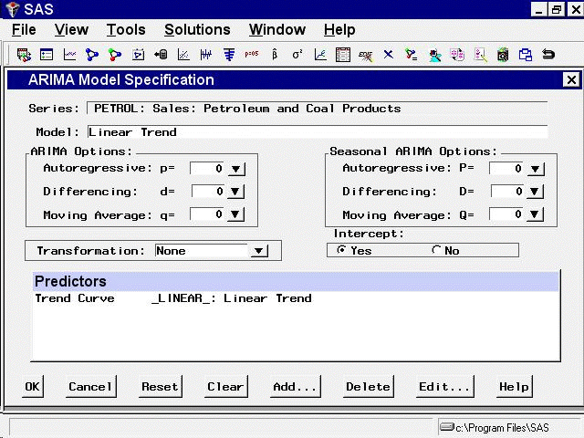 Linear Trend Predictor Specified